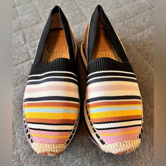 TORY BURCH 7 M Multi Color Striped Daisy Sneakers Worn 1x Orig $289 - Picture 2 of 14